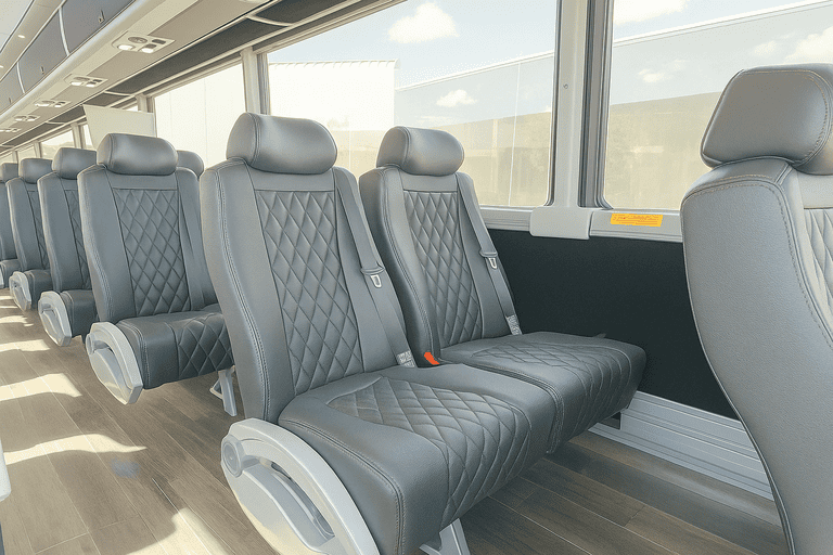 interior of Greenwood Coach Bus Service charter bus